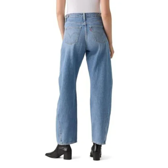 High Waist Tapered Barrel Jeans Loose Fit Y2K Retro Chic Classic Denim - Picture 3 of 4